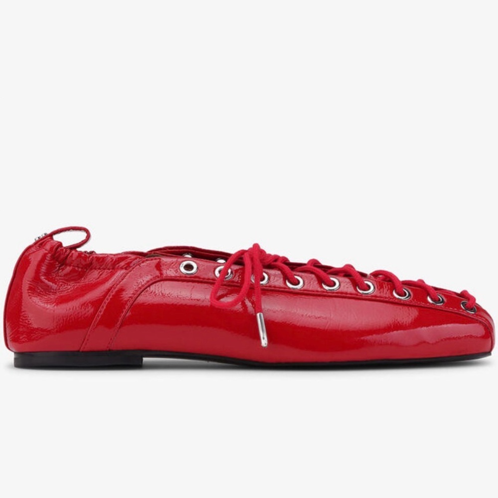 Ganni Red Lace-Up Ballerina flats - Picture 2 of 8